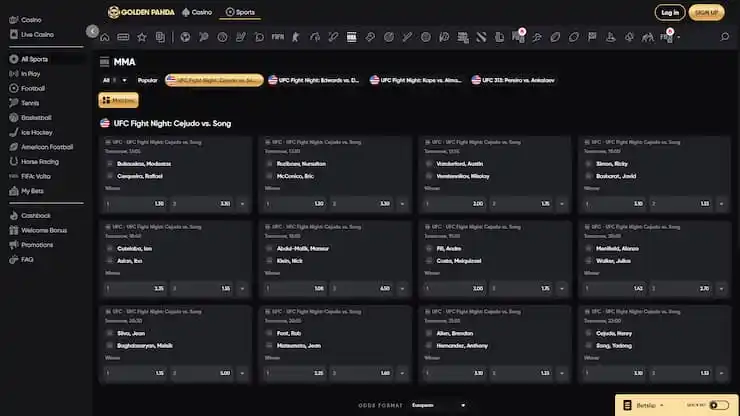Golden Panda UFC FIght Night Odds