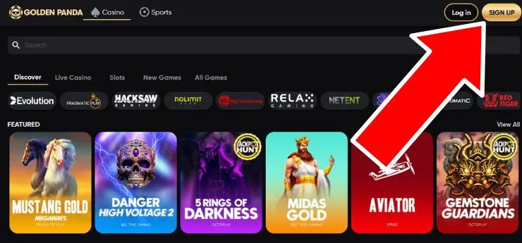 golden panda sign up button