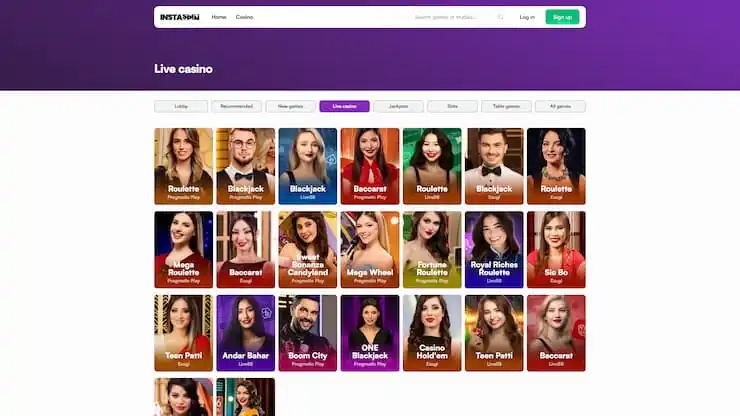 Instaspin Live Casino Games