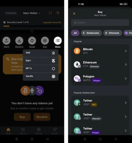 젠고 월렛 거래 옵션 및 지원 암호화폐