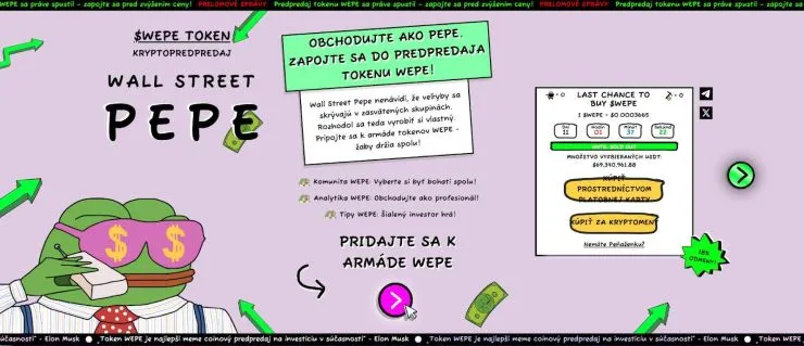 Wall Street Pepe kryptomena top predpredaj