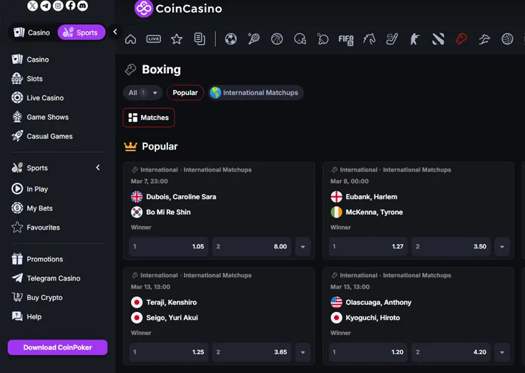 coincasino boxing betting market