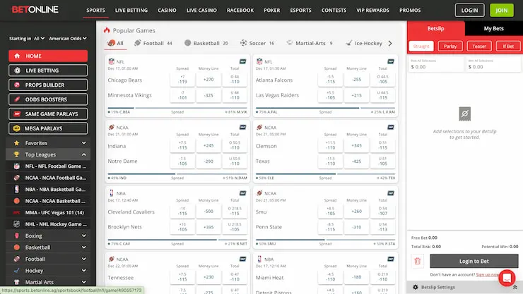 BetOnline's New Jersey sports betting homepage