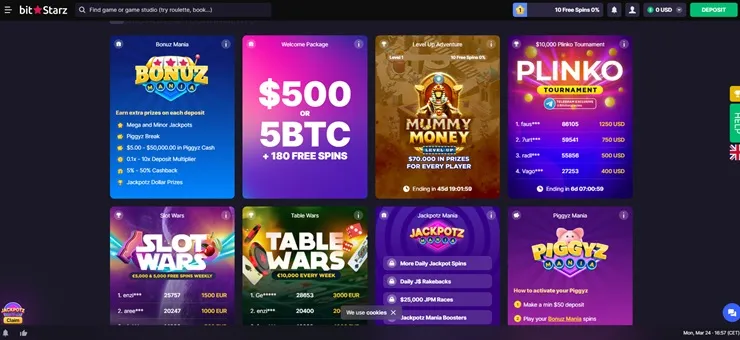 bitstarz casino main promotions page