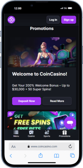 The best site for crypto gambling in Canada is CoinCasino, and here's a screenshot of its promotions page.