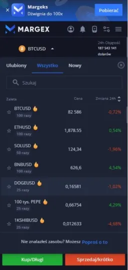 Margex dostępne krypto