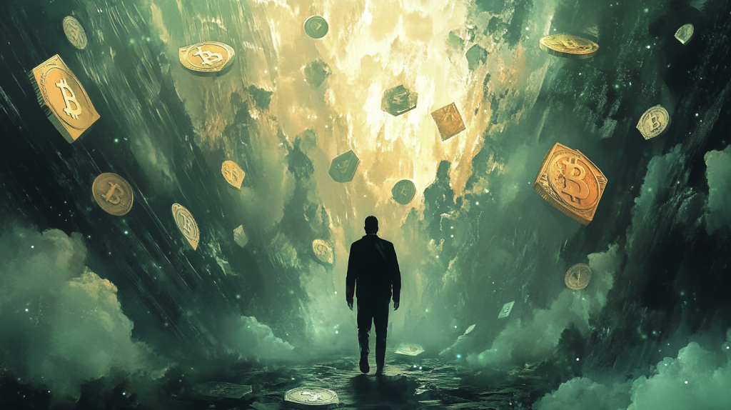 お金の谷間にいる投資家男性