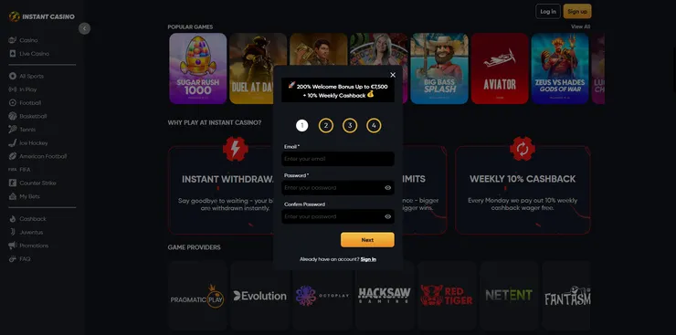 instant casino sign up