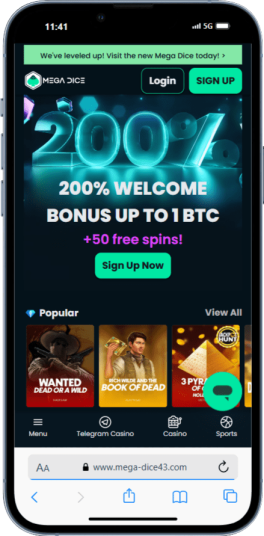 Mega Dice Ethereum Casino Mobile Homepage