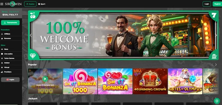 sirwin casino review welcome bonus screenshot