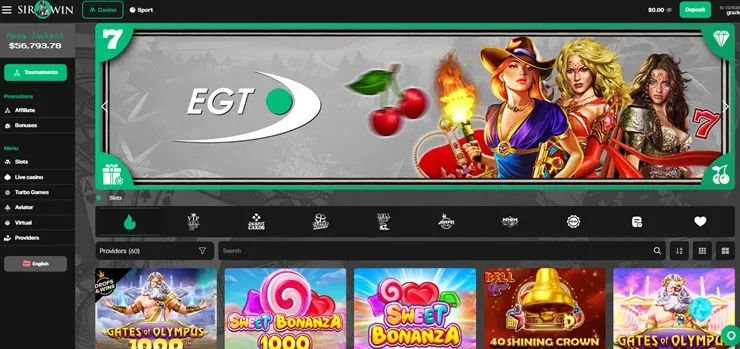sirwin crypto casino review of games screenshot
