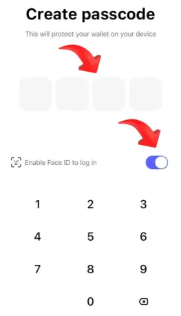 Create Best Wallet passcode and enable face ID 