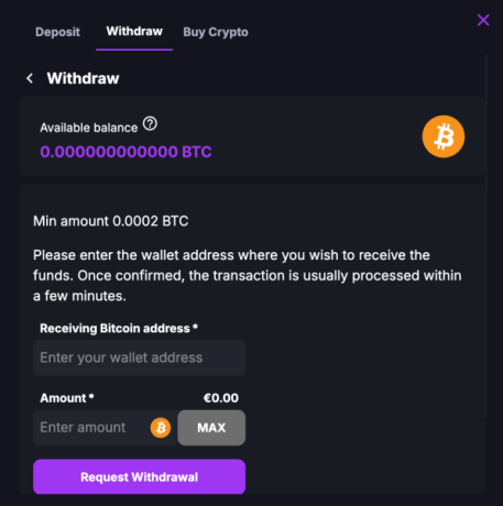 Withdraw funds from your CoinCasino account