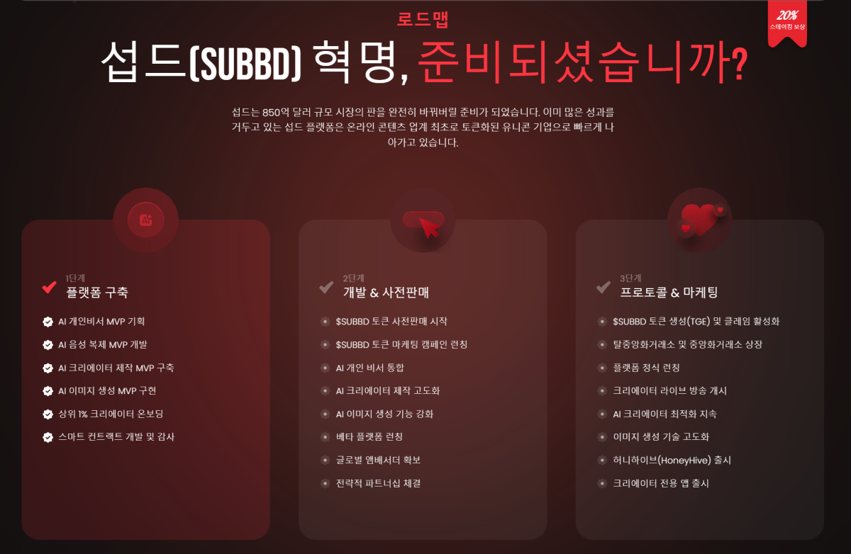 섭드(#SUBBD) 로드맵 - 스테이킹 코인 추천