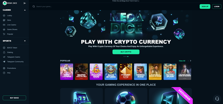 Mega Dice Games on Homepage