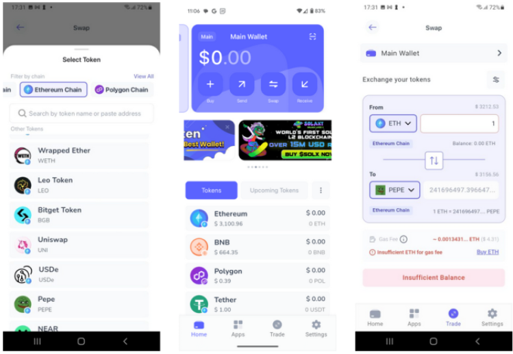 decentralized in-app swaps in best wallet