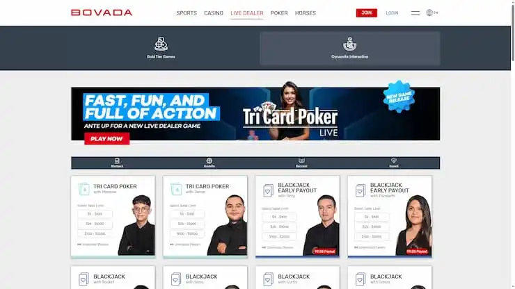 Bovada Live Dealer Games - Dynamite Interactive