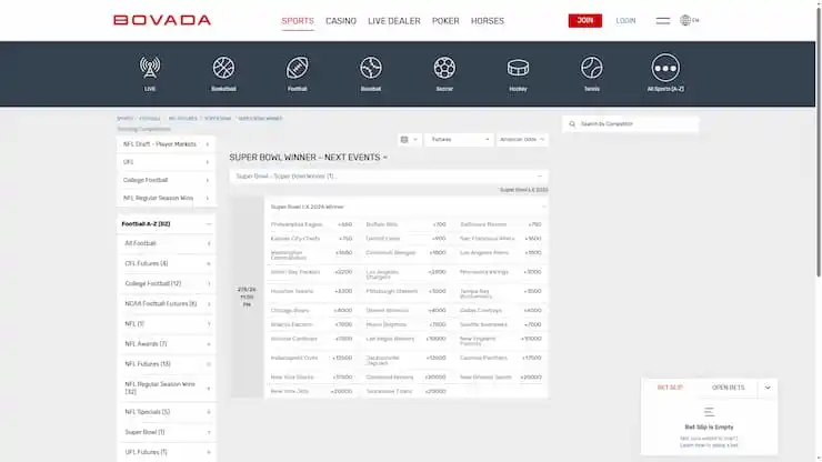 Bovada Super Bowl 60 Winner Bets