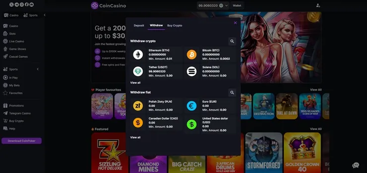 coincasino withdrawal methods