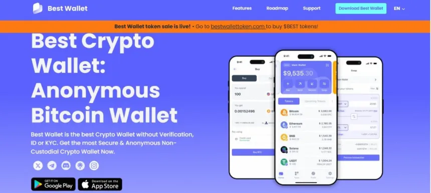 Página inicial da carteira Best Wallet, primeiro passo para comprar o token nativo