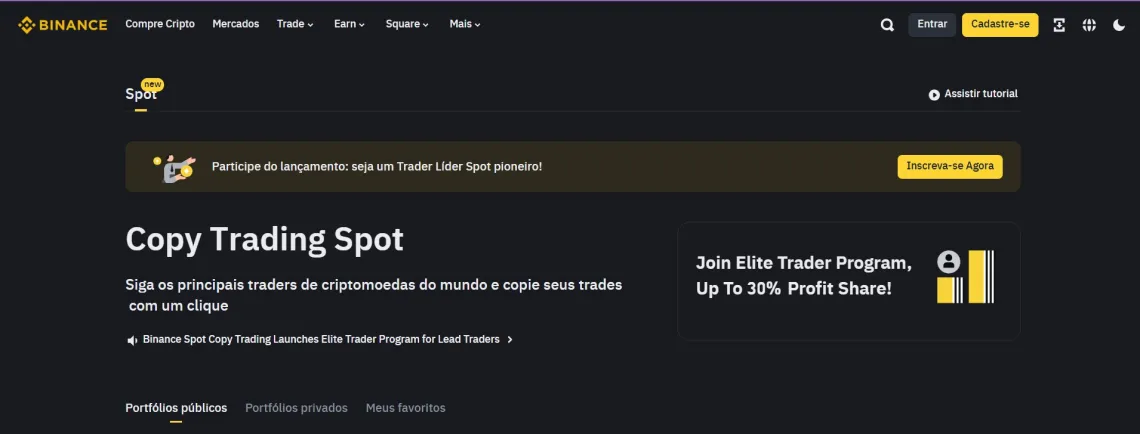 Plataforma de copy trading da Binance