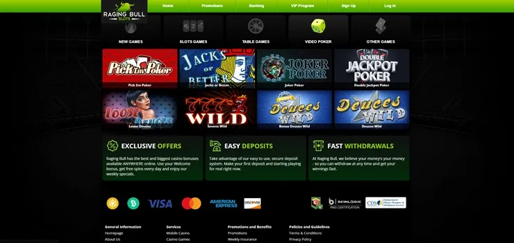 raging bull casino video poker games