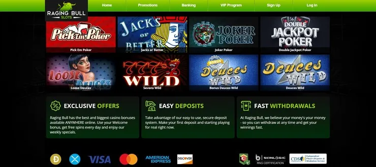 Screenshot of Raging bull online poker site section