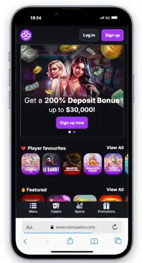 The CoinCasino homepage.