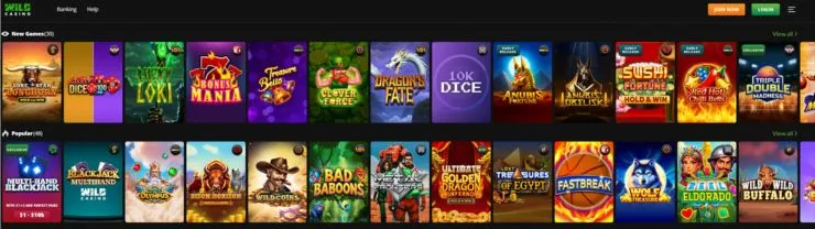 wild casino screenshot of new online slots