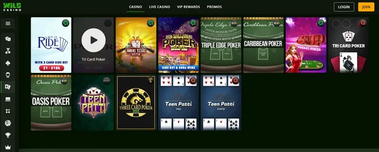 Wild Casino online poker section