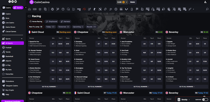 coincasino horse race betting 