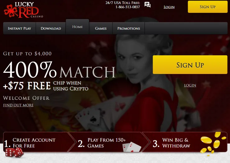 lucky red welcome bonus on homepage