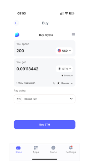Buying ETH directly in Best Wallet