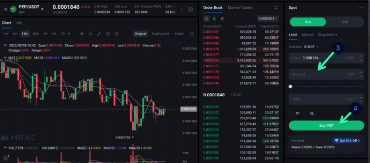 Buying PEP on MEXC