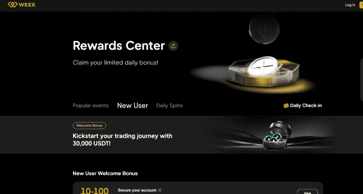 2. Weex - moderni ir greita kriptovaliutų birža su mažais mokesčiais ir pažangiomis prekybos galimybėmis