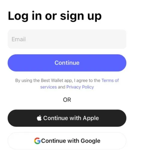 Página para criar a conta na carteira