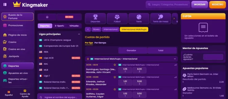 Kingmaker incluye predicciones de boxeo simples y combinadas.
