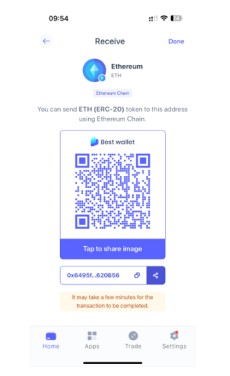 Receiving ETH directly in Best Wallet