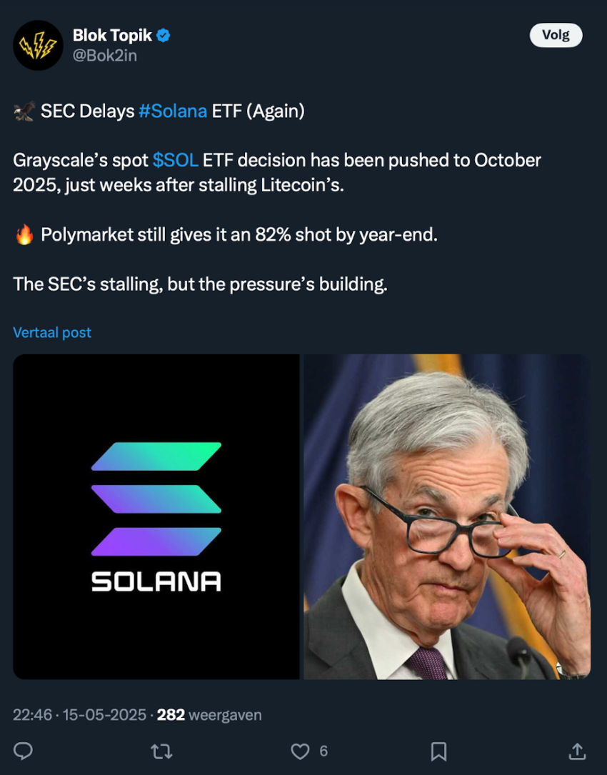 Goedkeuring SOL ETF vertraagt - Bron: X