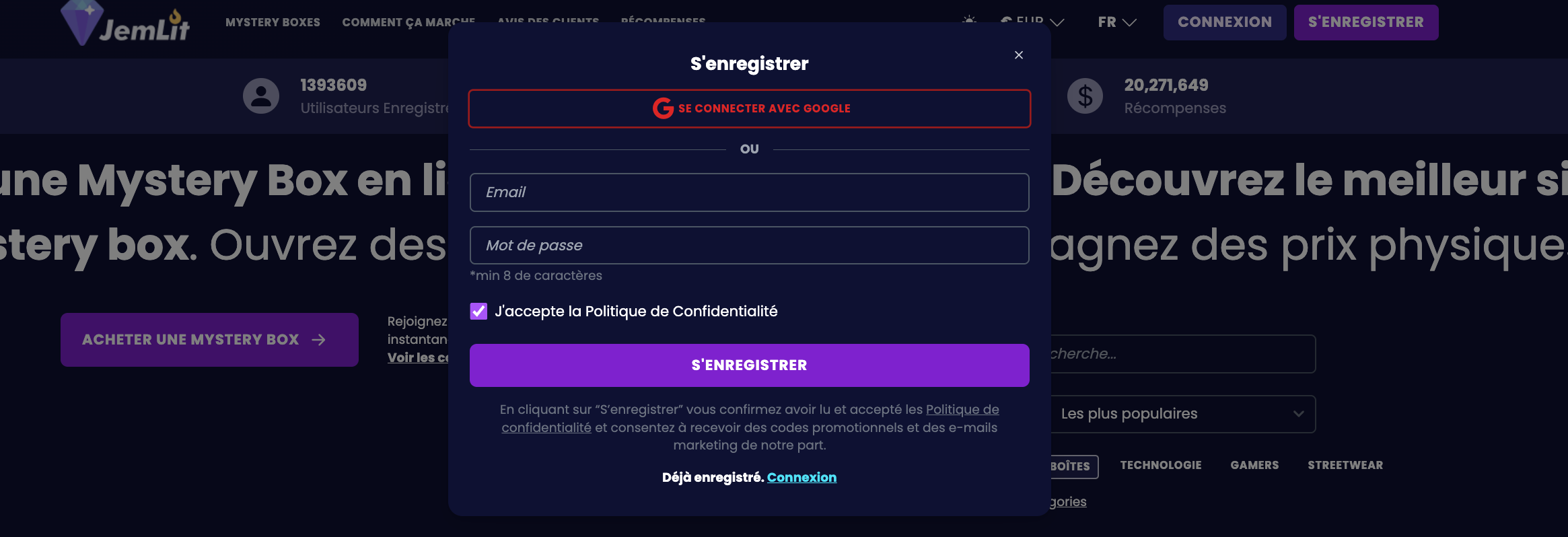 s'enregistrer sur Jemlit