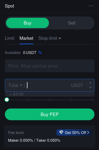 What a market order menu looks like on exchanges.