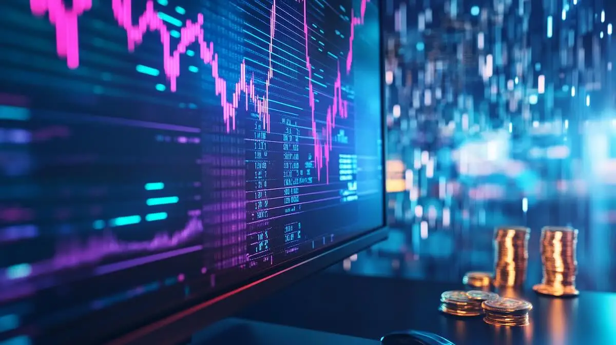 高解像度のコンピュータ画面が光る図