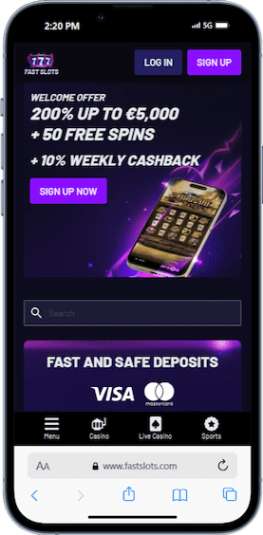 The Fast Slots homepage on mobile.