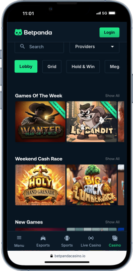 mobile screenshot of BetPanda, which is second on our list of the best crypto casinos india