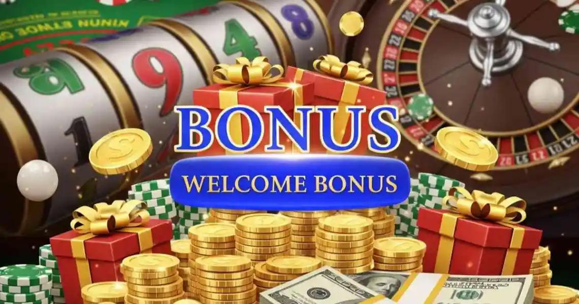 オンラインカジノ初回入金ボーナスイメージ、豪華な特典とゲーム画面