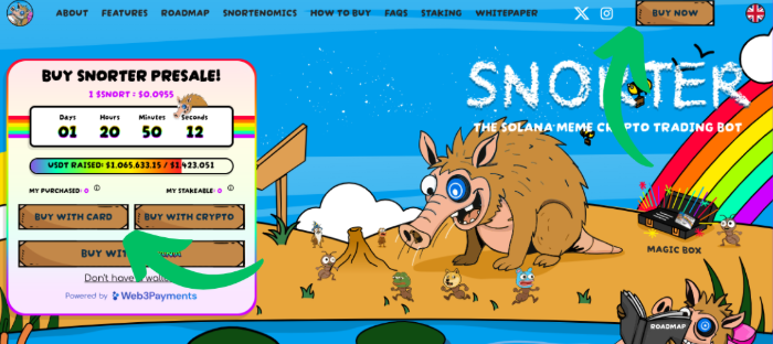 Purchase options on Snorter Token presale page