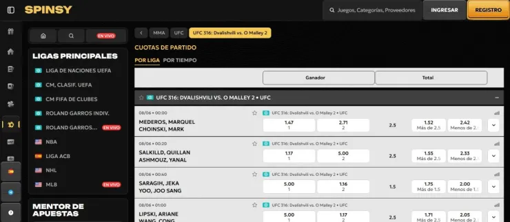 Spinsy es la casa de apuestas de la UFC más recomendada actualmente