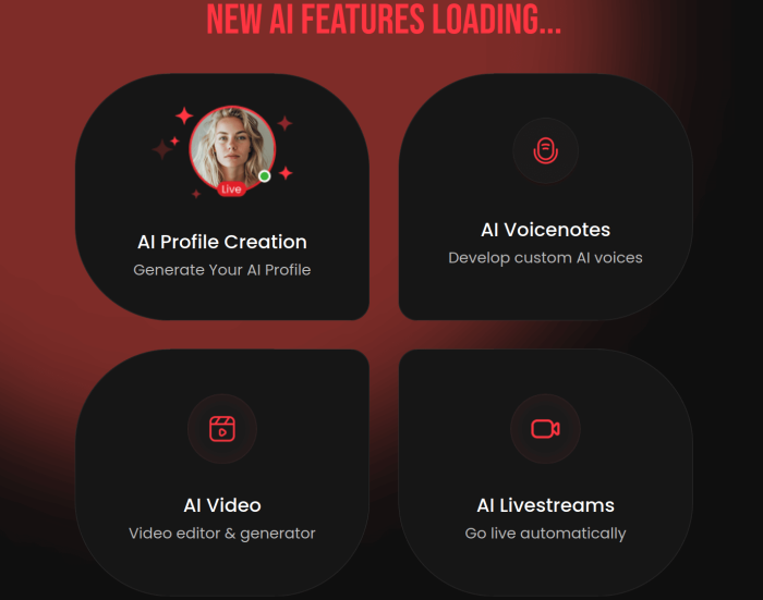 The SUBBD platform’s features include AI-powered profile creation, voice notes, and livestreams.