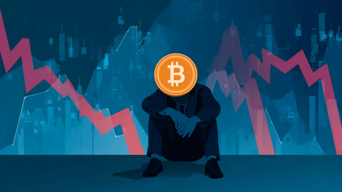 ビットコインの価格暴落に落ち込む投資家を象徴するイラスト