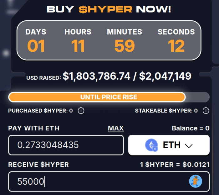 Buying $HYPER from the official website.